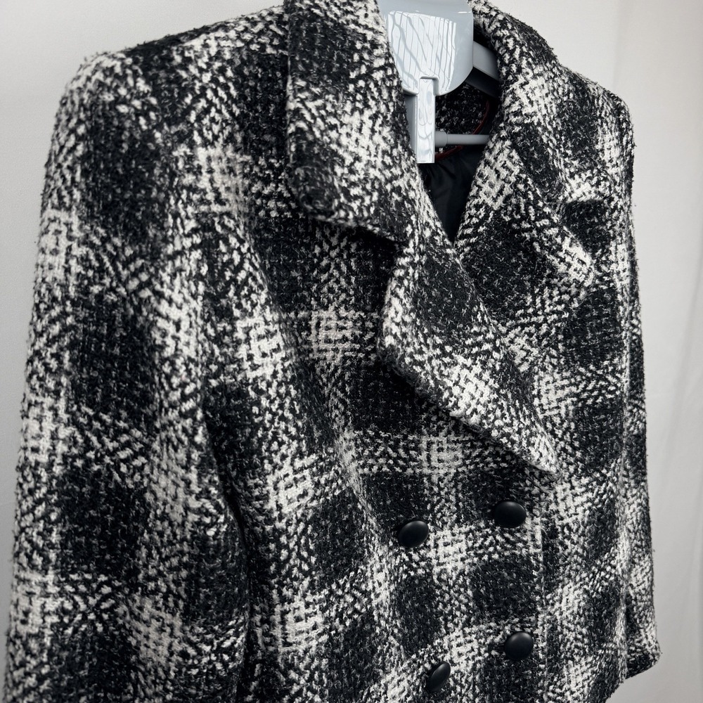 East 5th Buffalo Plaid Boucle Peacoat Jacket Womens XL Black White Old Money - Picture 3 of 12